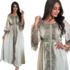 Ethnic Clothing Muslim Middle Eastern Dubai Long Dress Vestios Saudi Arabia Feather Diamonds Full Sleeves Elegant Robe Abaya Satin Gowns