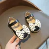 Плоская обувь 2023 Spring Girls Mary Janes Dot Bowtie Princess Platform Кожа для детских детских детских платьев обувь осень