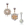 Umbigo sino botão anéis 3 pçs/set flor y cintura dança do ventre cristal jóias corpo aço inoxidável strass piercing pendurado para dr dhjec