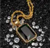 Pendant Necklaces Red Green Black Large Lab Ruby Rectangle GEM Pendant Bling Simulated Diamonds Ruby Jewelry 18K Yellow Gold Plated Necklace x0711