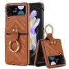 Bolso de diseñador de moda Rhombus Ring Holder Hook PU Funda de cuero para Samsung Galaxy Z Flip 4 5 Zflip 3 Funda a prueba de golpes Coque