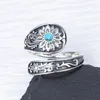 Cluster Ringen XiaoJing 925 Sterling Zilveren Zonnebloem Lepel Turquoise Verstelbare Boho Victoriaanse Vintage Sieraden Cadeau Voor Vrouwen Meisje