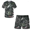 Tute da uomo Stampato Fiore 3D Illustrazione di uccelli e piante T-shirt Pantaloncini Set da spiaggia Abito da strada casual da uomo a maniche corte traspirante