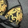 Women's Swimwear New Sexy Swimwear Gold Flower Print Two Piece Bikini Women's Brazilian Bathroom Swimwear 2023 Women's Swimwear Beach Bikini Z230712