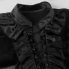 Camisas casuais masculinas de veludo babados camisa medieval pirata vampiro cosplay preto vermelho retrô steampunk gótico fantasia de festa de halloween