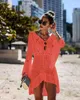 Roupa de banho feminina biquíni avental bronzeador cor sólida manga chifre roupas decote oco para fora tricô tops maiô praia pulôver casual