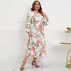 Vrouwen Badmode Selling Lente En Herfst Patchwork Kanten V-hals Jurk Met Print Voor Vrouwen Mollige MM Maat Lange Rok Elegante Elega