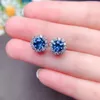 Stud Earrings Women's Sky Blue Topaz 925 Sterling Silver Bride Sparkly Classic Jewelry Free Gift Box Luxury