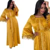 Ethnic Clothing Muslim Middle Eastern Dubai Long Dress Vestios Saudi Arabia Feather Diamonds Full Sleeves Elegant Robe Abaya Satin Gowns