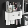 Wall-mounted Toothbrush Holder With 2 Toothpaste Dispenser Punch-free Bathroom Storage For Home Waterproof Bathroom Accessories