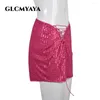 Kjolar GLCMYAYA Sommarmode Dam Paljetter Snörning Asymmetrisk Solid Slim 2023 Streetwear Sexig klubbfest Nattkort kjol