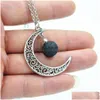 Pendant Necklaces Fashion 14Mm Lava Stone Moon Necklace Volcanic Rock Aromatherapy Essential Oil Diffuser For Women Jewelry Drop Del Dhcu8