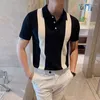 Men's Polos Knit Polo Gradual Change Color Men Knitted Shirt Short-sleeved Tops Striped Turn Down Collar Business
