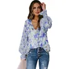 Women's Blouses 2023 Chiffon Shirt Cardigan Spring Summer Loose Floral Pattern Fashion Lantern Sleeve Blouse Top Women Femme Blusas