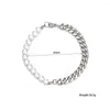 Bangle Mens Bracelet Cuban Chain Silvery Color Half Pearl Men's Luxury Stainless Steel Jewelry Gift For Boyfriend