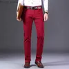 Mäns jeans modeföretag Leisure Straight Red Black Khaki White Denim Pants Street Clothes Classic High-kvalitet Hot Selling Ultra-Thin Lämplig Z230713