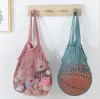 Bolsas de compras Bolsos Shopper Tote Mesh Net Tejido de algodón Cuerda Reutilizable Mango largo Bolsas de almacenamiento de frutas y verduras Bolso Organizador para el hogar