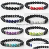 Charm Bracelets Sier Color 8Mm Natural Lava Stone Bead Bracelet Diy Volcano Essential Oil Difusor For Women Men Jewelry Drop Delivery Dhqkj