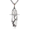 Hänge Halsband Handgjorda koppartråd lindade Tree of Life Halsband Naturlig Reiki Healing Kristallpelare Ädelstenar Smycken Drop De Dhcau