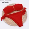 Женские купальники Saradoro Ribbed Bikini 2022 Женский купальный купальник отжимание Bandeau Spext Sexy Low Rise Bikini Set Set Brazil Beach Suit Z230712