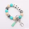 Key Rings Foreign Trade Food Grade Sile Letter Beads Bracelet Keychain Blank Disc Tassel Pendant Ring Female Mti-Color Optional Drop Dhtsx