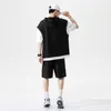 Tute da uomo Estate Tuta sportiva di grandi dimensioni Abbigliamento casual traspirante Wild High Street Chic Fake Twopiece Tshirt Pantaloncini semplici 230710