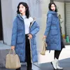 Women's Trench Coats #3232 Black Blue White Hooded Parka Coat Zipper Woman Winter Jacket Slim Pockets Long Female Warm Thick Loose Korean