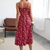 Fritidsklänningar Spetsade blommönster Sommarklänning Sexig Strappy Hight Split Boho Backless Holiday Solklänningar Kvinnor Robe Femmes