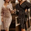 Abiti casual Donna Sexy Bodycon Hip Package Party Dress Primavera Autunno Stripe Plaid Print 2023 Elegante manica a lanterna Vestidos XXL