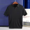 T-shirt da uomo Lyocell 69,6% cotone 23,2% seta 7,2% Polo lavorata a maglia T-shirt a maniche corte Colletto con scollo a V Maglieria estiva slim fit bianca