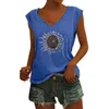 T-shirts pour femmes Sun Moon Letter Print Tank Top Hide Belly Basic Slim Col en V Chemise décontractée confortable