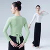 Stage Wear Woman Ballet Dance Tops Wrap Knitted V Neck Long Sleeve Shirts Bandage Training Practise Costumes