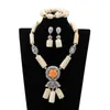 Ketting Oorbellen Set Natuurlijke Koraal Witte Afrikaanse Kralen Bruids Nigeria Sieraden CNR076