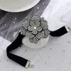 Chains F19D Exaggerated Romantic Big Flower Rhinestones Clavicle Chain Bracelet For Women Elegant Adjustable Choker Y2K Accessories