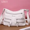 Evening Bags Small Soft Shoulder Bag Casual Women Wash White Leather Crossbody Adjustable Multi pocket Ladies Pocket Bolsa De Ombro 230711