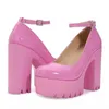 Chunky Heeled Ankle Strap Pumps Sweet Platform Pink Square Heel Woman High Heels Pumps Platform Shoes 2022 Spring Woman Shoes L230704