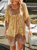 Miejskie seksowne sukienki ZANZEA dekolt w serek z krótkim rękawem kwiatowy nadruk Sundress kobiety letnia artystyczna sukienka w stylu Vintage luźna elegancka Casual Holiday Beach Robe L230711