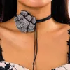 Anhänger Halsketten Luxus Glänzende Strass Blume Choker Halskette für Frauen Charms Lange Spitze Up Seil Ketten Kragen Weiblichen Hals 2023 mode Schmuck 230613