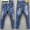 Jeans masculino Calças jeans elásticas de estilo italiano de alta qualidade masculinas slim fit calças masculinas vintage rasgadas skinny buracos