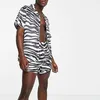 Мужские спортивные костюмы мужчины Zebra полосатый принт гавайский набор летний кнопка с короткими рубашками для рубашки с коротким рубашками повседневная уличная одежда 2 костюма S5XL 230710