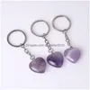 Key Rings Natural Stone 20Mm Heart Keyring Keychain Accessories Cute Door Car Keychains For Girls Couple Chain Ring Holder Drop Deli Dhozb