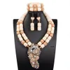 Bracelet Earrings Necklace Artificial Coral African Beads Jewelry Set with Large Chest Double Layer Nigerian Wedding Apparel Jewelry Set WE320 230711