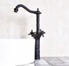 キッチンの蛇口黒色オイルラブブロンズデュアルハンドルスイベルスパウトバーシンク浴室洗面器の蛇口コールドミキサータップAnf146