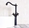 Rubinetti da cucina Colore nero Bronzo lucidato a olio Doppi manici Girevole Beccuccio Bar Lavello Rubinetto per lavabo da bagno Rubinetto per miscelatore a freddo Anf146