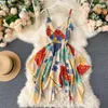 Casual Kleider 2023 Boho V-ausschnitt Schlank Blumendruck Midi Kleid Spaghetti Strap Sexy Sommer Party Frauen Unregelmäßige Strand Urlaub vestidos