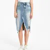 Röcke LOGAMI zerrissener Denim Hautenges Kleidungsstück Damen asymmetrischer Bleistift-Jeansrock Damen High Split Midirock 2XL 230710