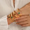 Bangle Vintage Ear of Wheat Shape Opening Bangles for Women Trend Acciaio inossidabile Intarsio in pietra naturale Bracciali regolabili Gioielli 230710