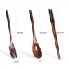 Dinnerware Sets Wooden Flatware Set Portable Chopsticks Spoon Fork Tableware With Black Twining Thread
