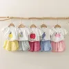 Clothing Sets Korean Baby Girl Summer Clothes Apple Lemon Tees T Shirts Plaid Shorts Suit 2PCS Pack Girls Outfits Born