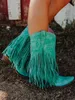 Botlar Cowgirls Kovboy Botlar Kadınlar için Saçak Aşk Desen Tıknaz Topuklu Ayak Ayak Parçası Batı Çizme Ayakkabı Üzerinde Kaymak Kadın Artı Boyut 45 230711